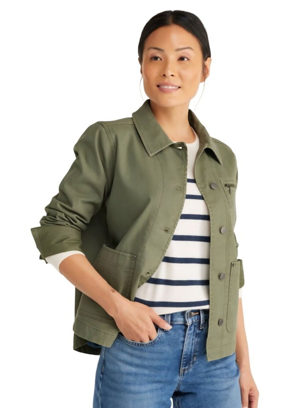L.L. Bean Chore Jacket Deep Olive Pockets Fully Navajo Print Lined Size 2X